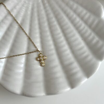 Cross tiny gold necklace